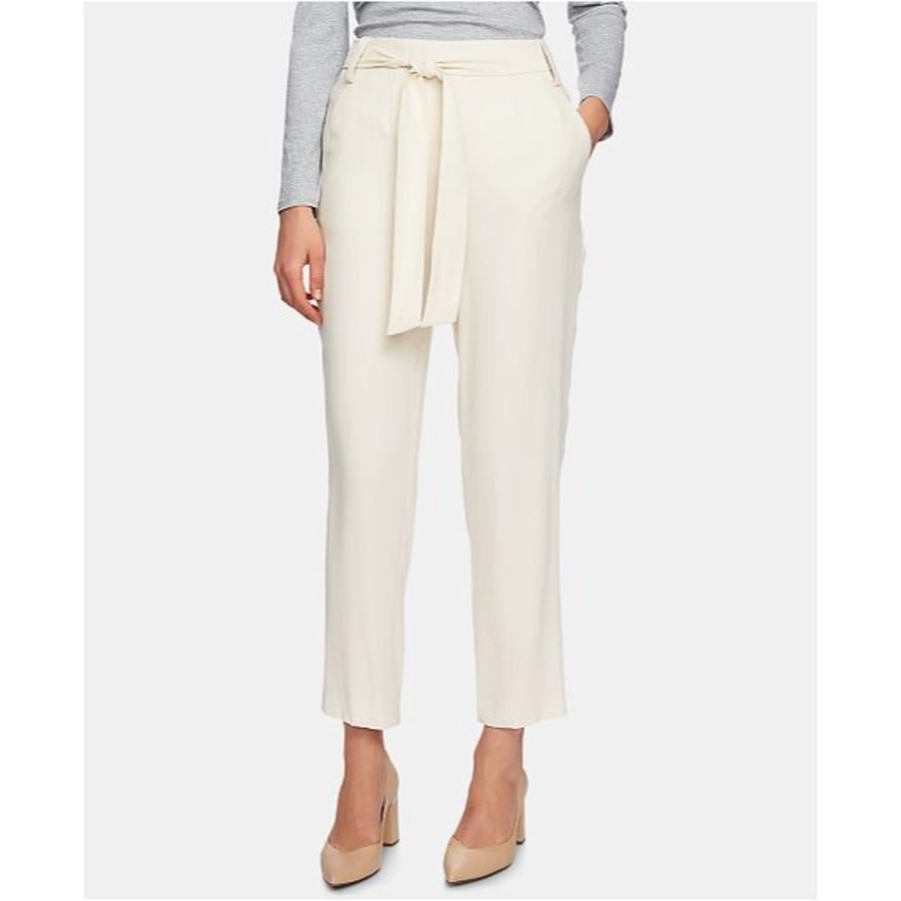 1.State flat front tie waist slim fit pant ivory